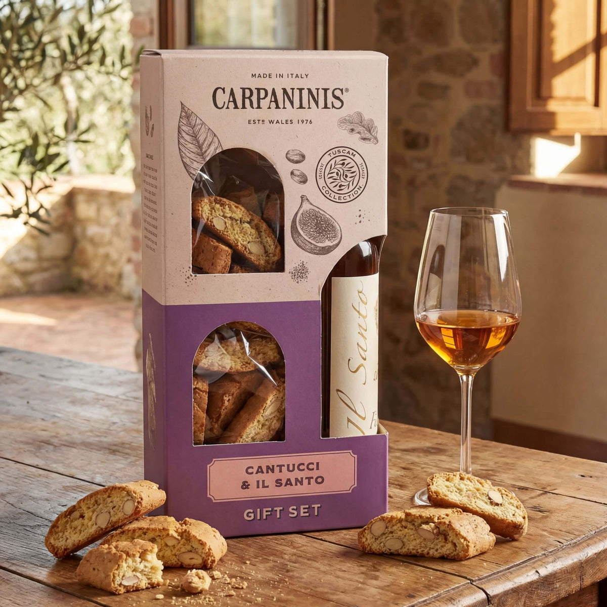 Carpaninis Cantucci and Vin Santo gift box, a typical hamper inclusion
